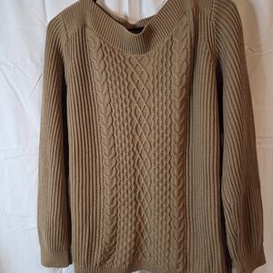 Tommy Hilfiger Camel Color Cable Knit Crew Neck Sweater Size L/XL